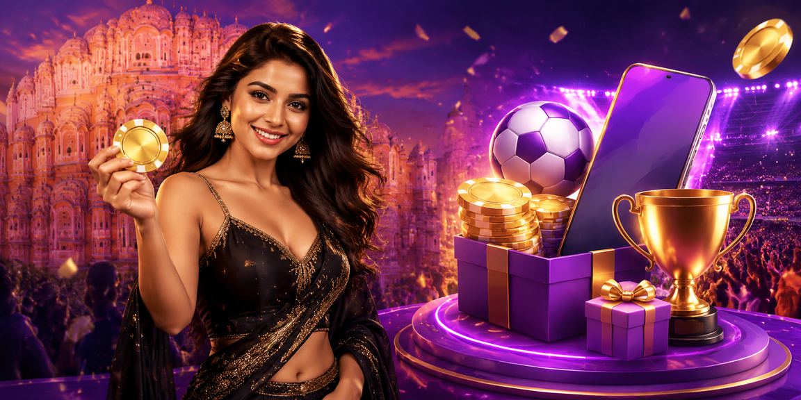 Live dealer handling cards for an online game at a Jaipur-themed casino table